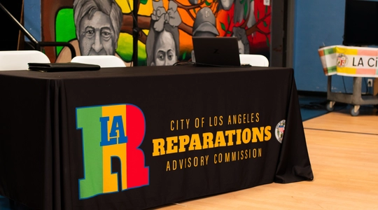 Reparations table set up at a Juneteenth event