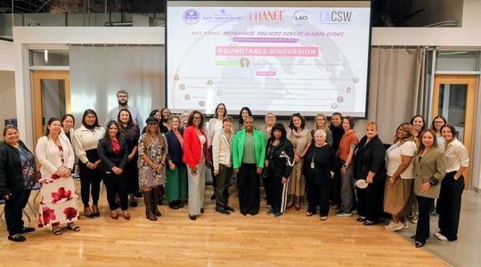 A group of women gather iCouncilmember Katy Yaroslavsky, LA Civil Rights, City leaders, and the public gathered for a roundtable discussion on menopause policy in LA and what can be learned from other cities.