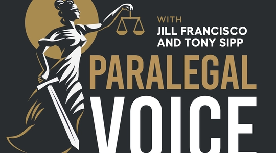 Logo for Paralegal Voice podcast with Jill Francisco and Tony Sipp  on Legal Talk Network