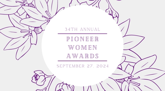 Pioneer Women Awards logo with flowers in background