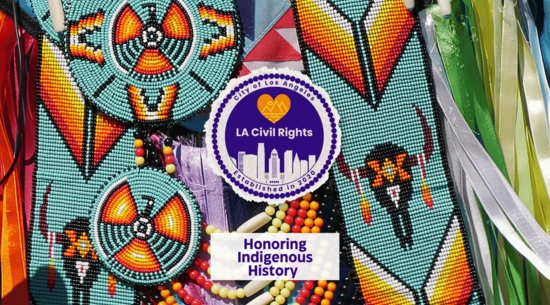 Colorgul tapestry with the LACR Logo and title that says "Honoring Indigenous History"