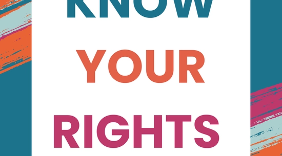Flyer with words Know Your Rights with logos from LA City offices Mayor Karen Bass, LA Civil Rights, CIFD, LA Public Library