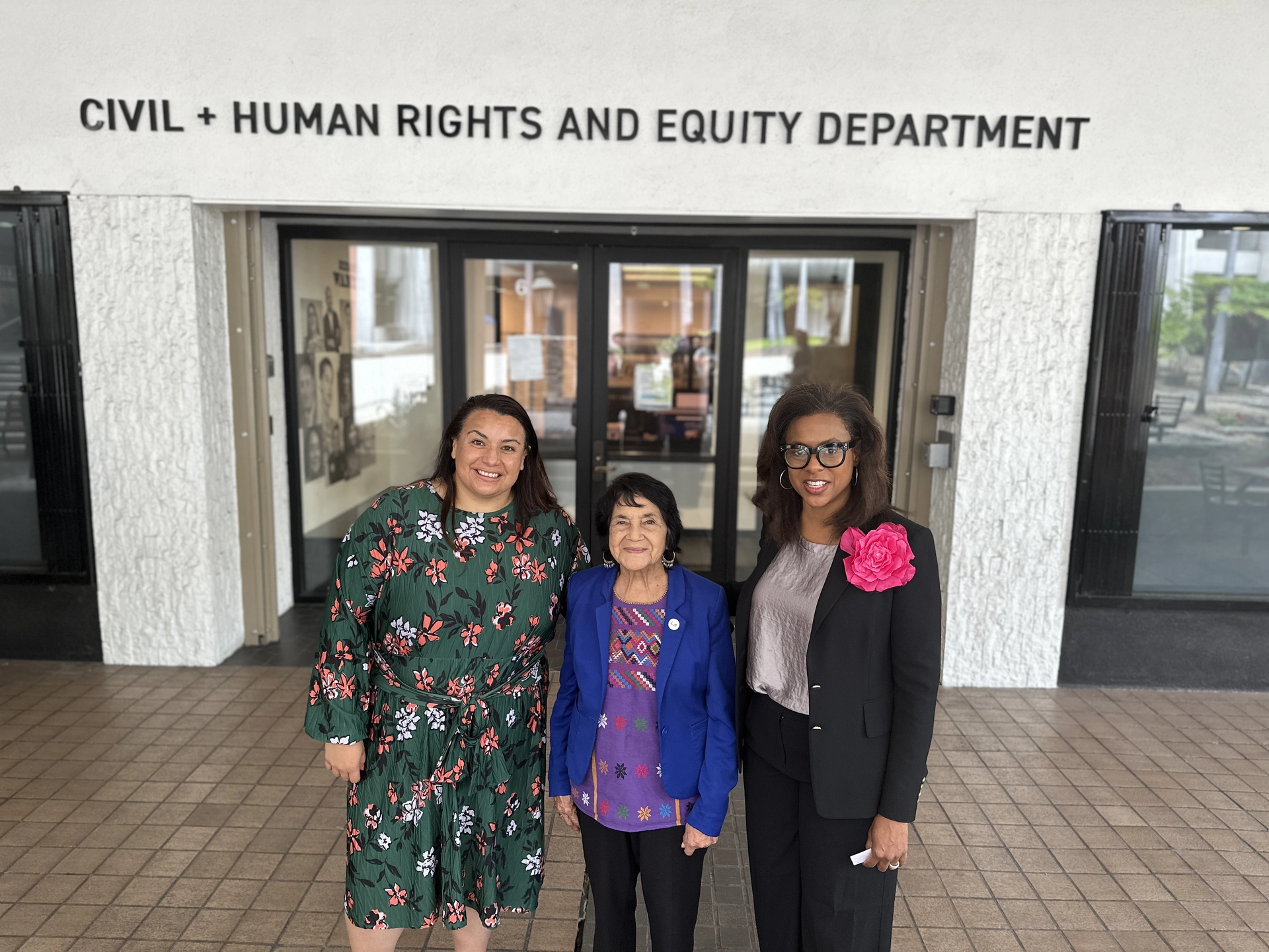 LA Civil Rights Executive Director Capri Maddox and General Manager Claudia Luna photo in front of LACR office