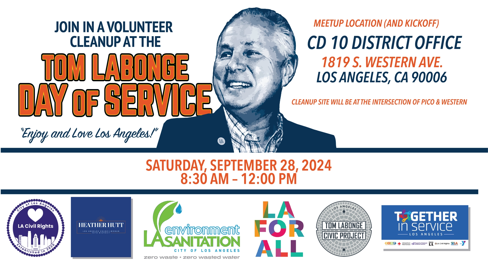 Flyer promoting Tom LaBonge Day of Service in honor of the late Councilman