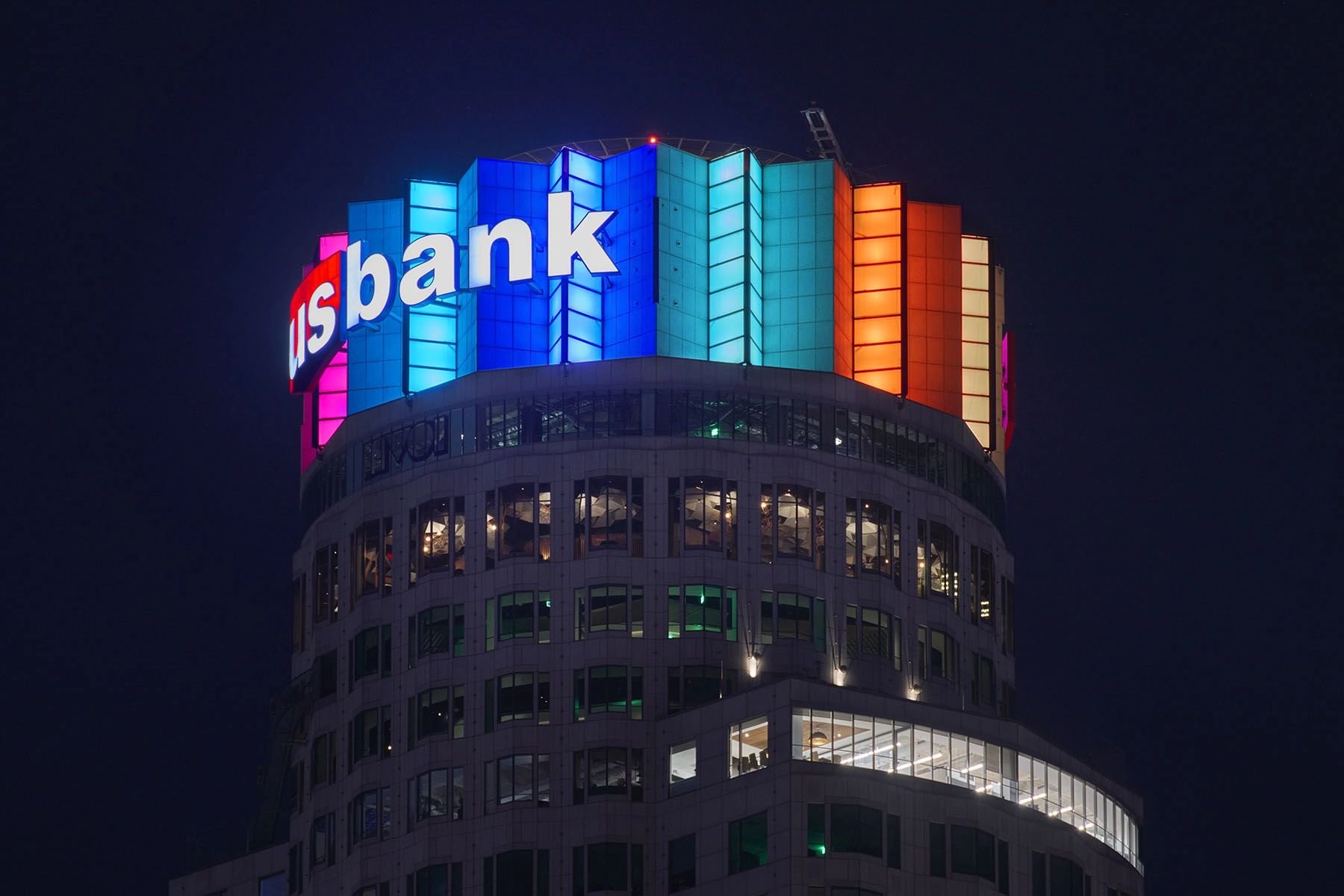 US Bank Building lit up in LA For All colors