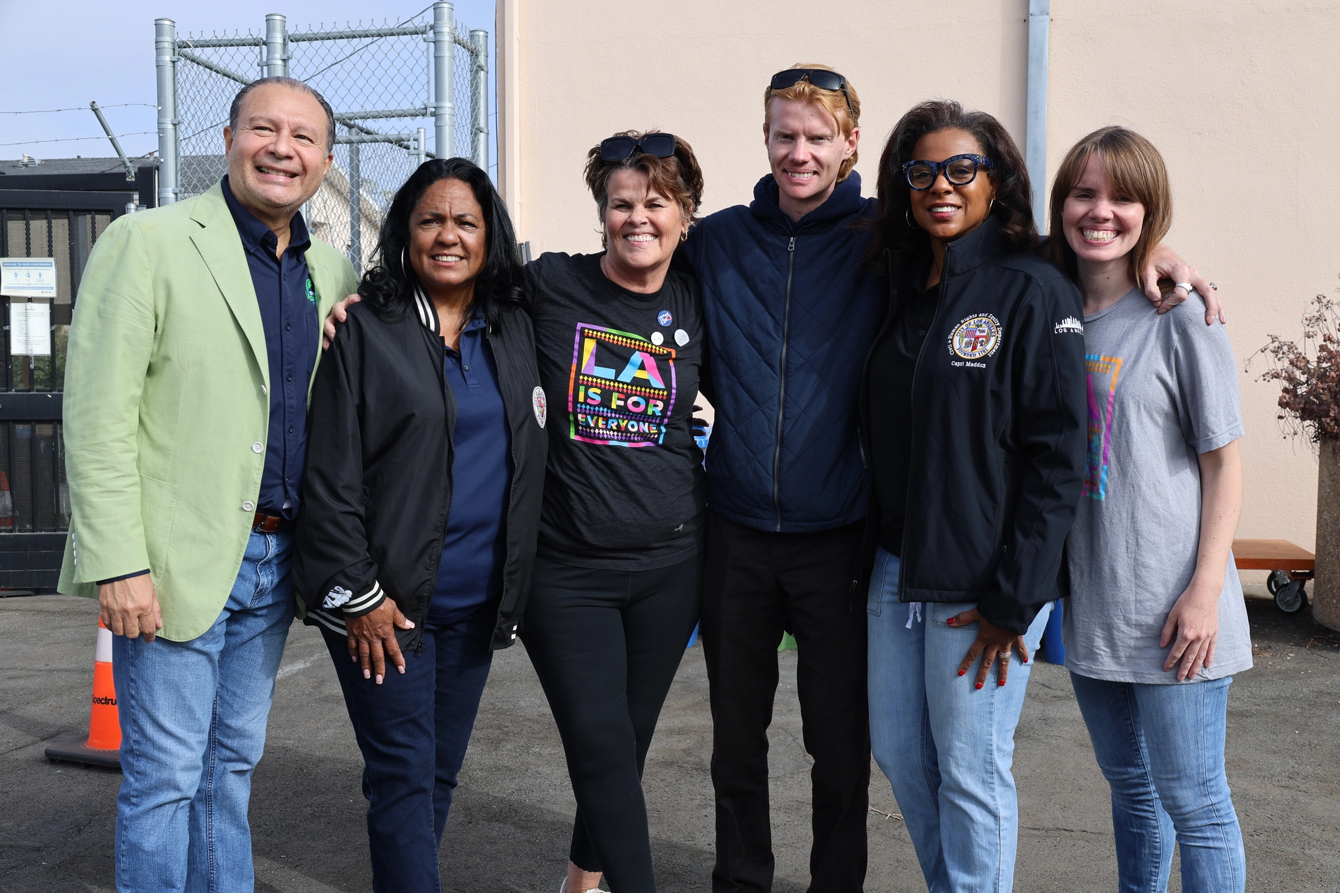 Tom LaBonge Day Of Service photo of LA Sanitation representative, CM Hutt, LaBonge Family, and Executive Director Maddox