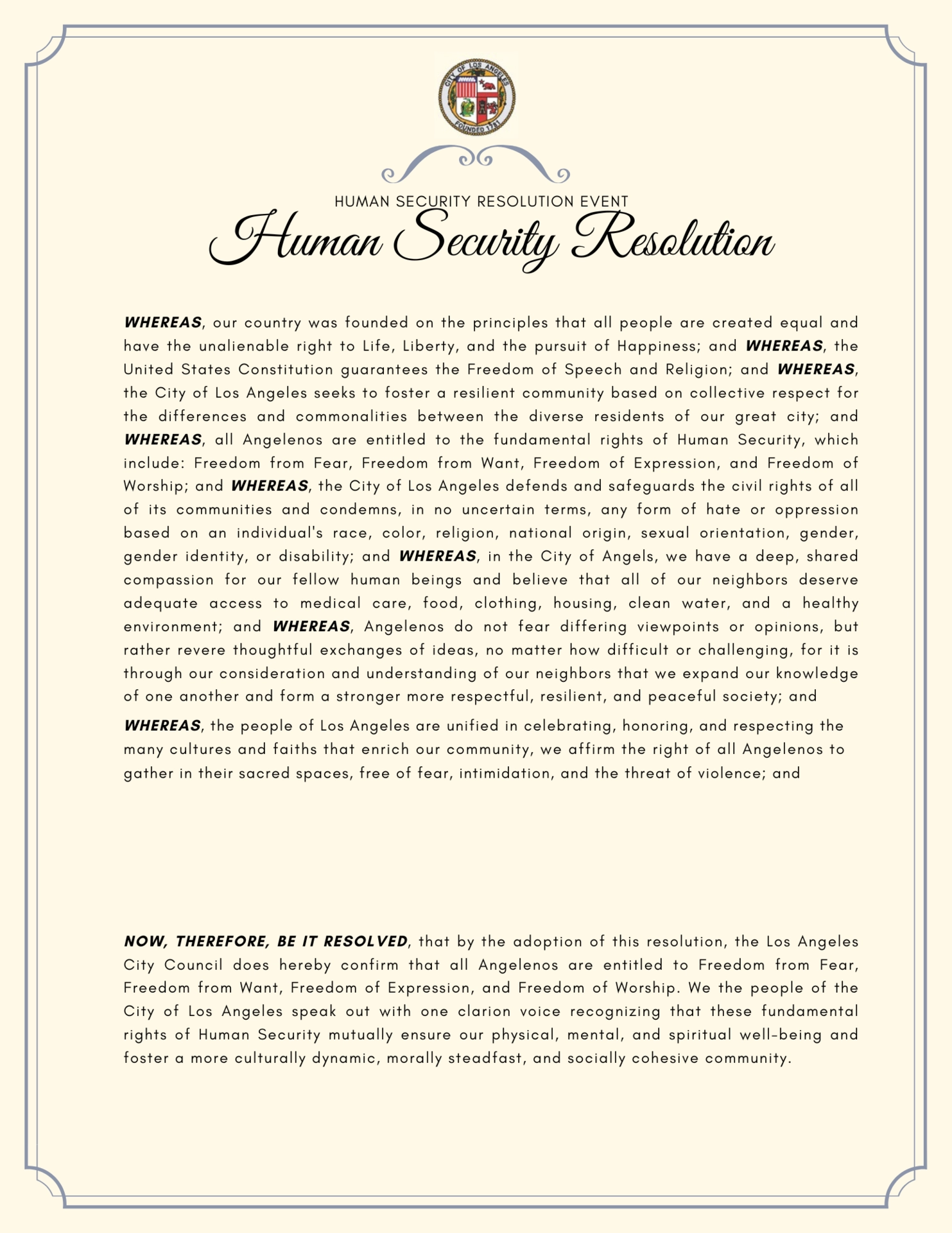 Photo of the Human Security Resolution document