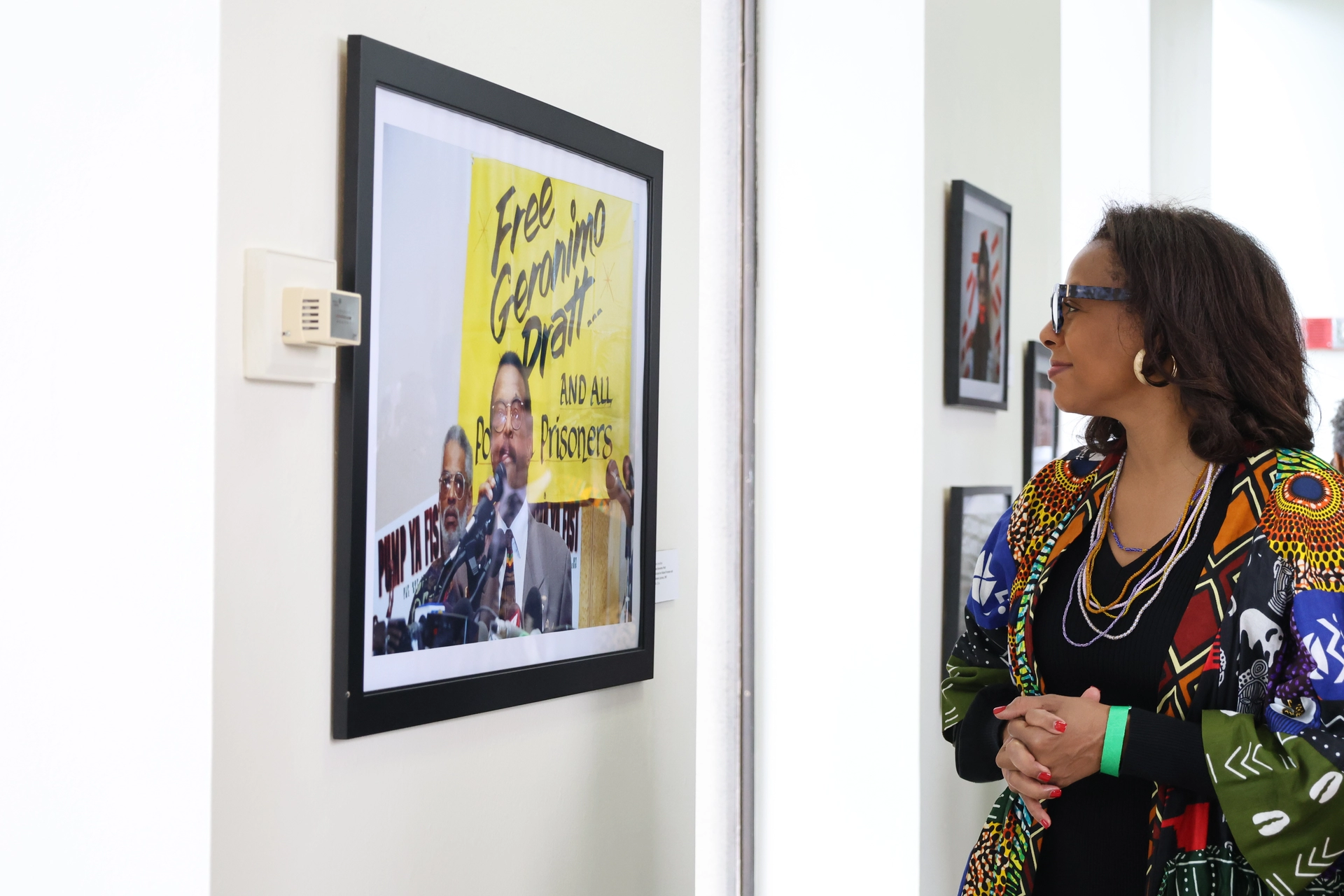 E.D. Capri Maddox looking at the Leroy Hamilton exhibit. 