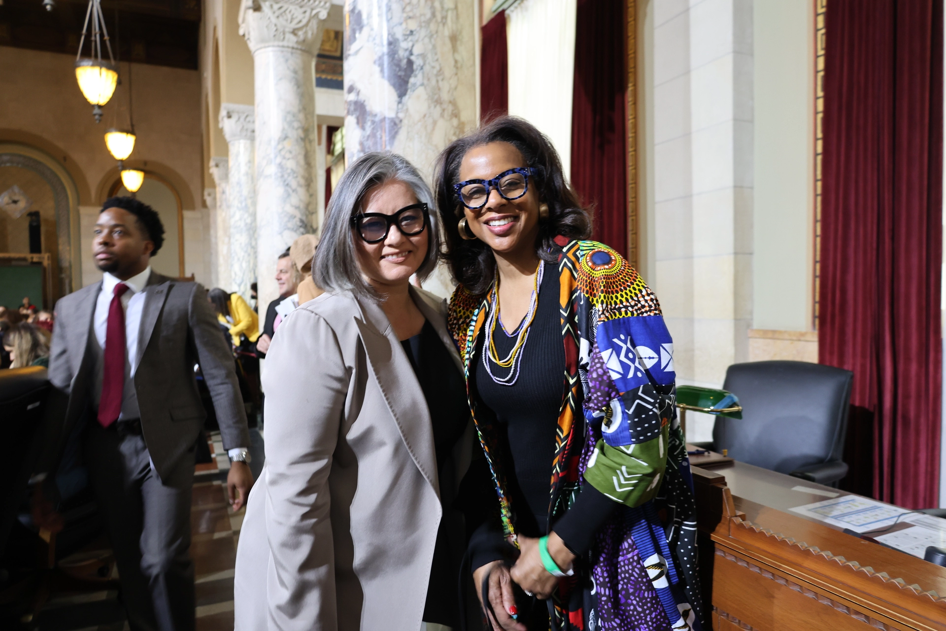 Councilmember Monica Rodriguez and E.D. Capri Maddox pose.