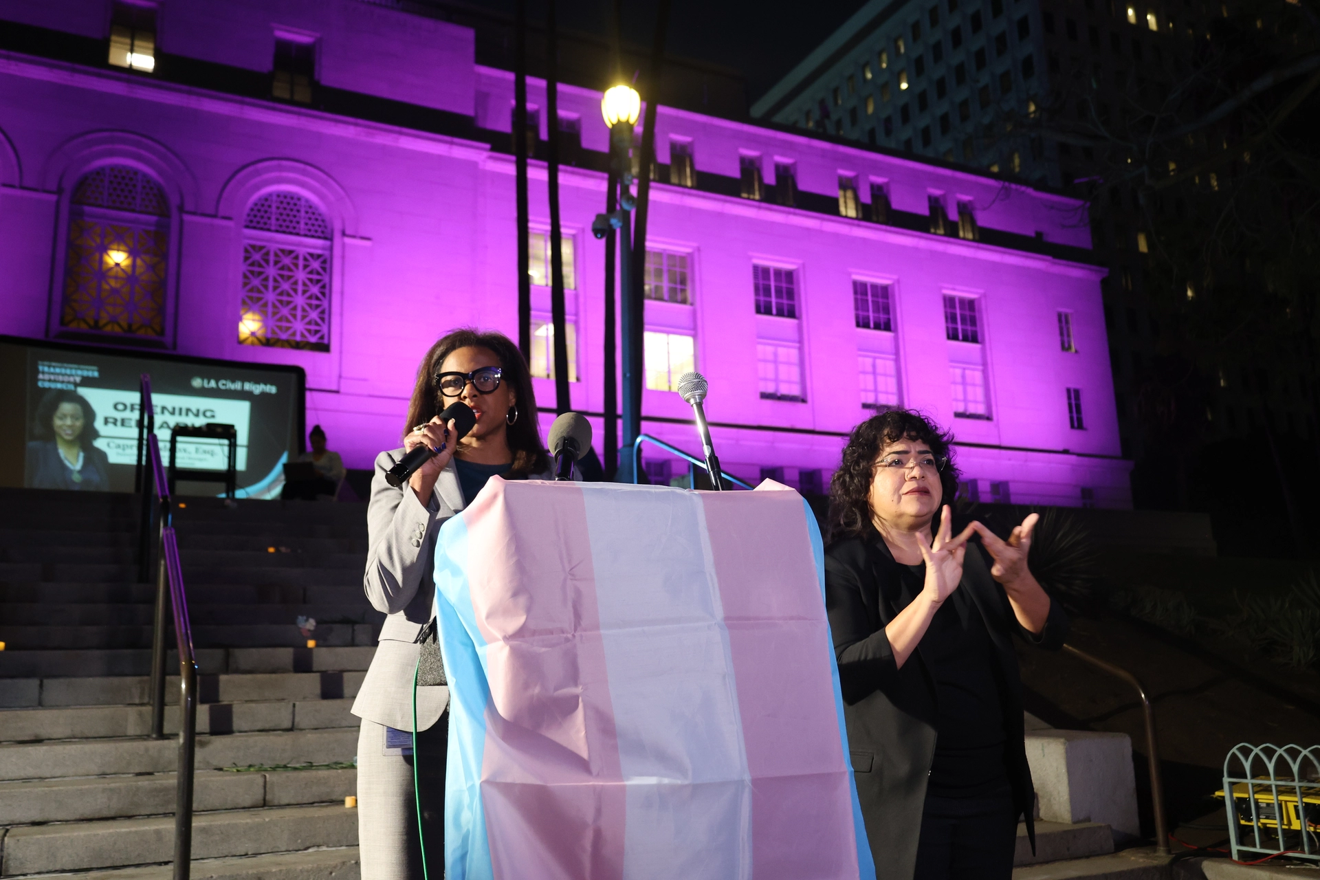 ED Capri Maddox speaking at the 2023 Trans Day of Remembrance ceremony