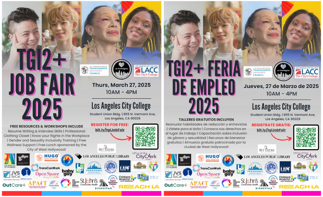 Flyer for TGI2+ Job Fair 2025 includes QR code to reserve a spot and sponsor logos
