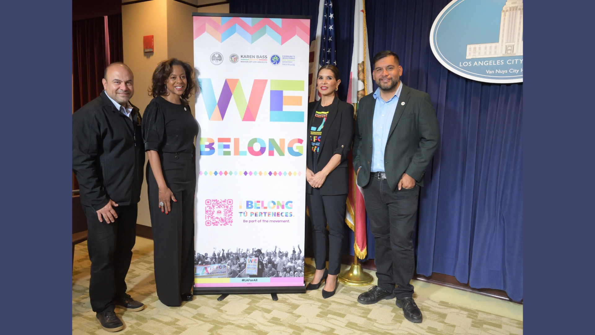Photo of four people posing at a Los Angeles event on Friday, September 26, 2025. From left to right are: Los Angeles City Councilmember Adrin Nazarian of Council District 2; LA Civil Rights Executive Director Capri Maddox; CIFD General Manager Abigail Marquez; and Los Angeles City Councilmember Hugo Soto-Martinez.