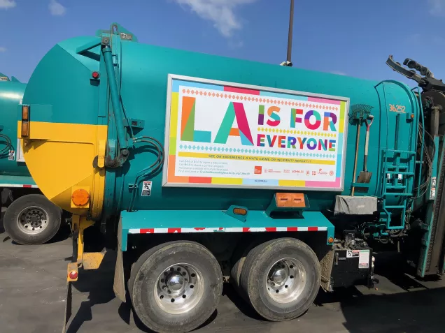 LA For All Banner on Sanitation Truck