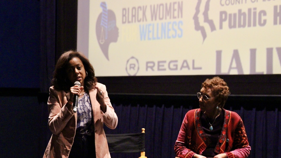 Capri Maddox speaks at the screening of Birthing Justice on April 12, 2023