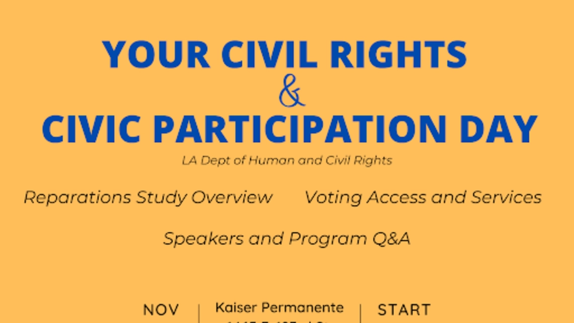 Flyer promoting the "Your Civil Rights & Civic Participation Day" happening November 2, 2024