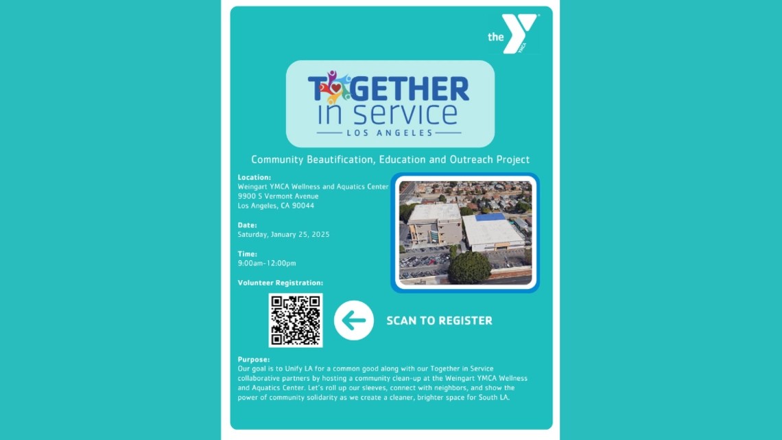 Flyer promoting the Together In Service: Weingart Wellness Clean-up event on Jan. 25 at 9AM