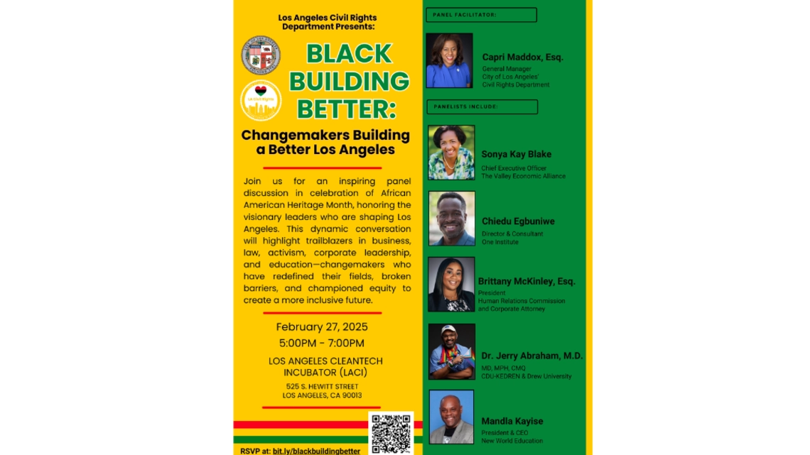 Flyer promoting the Black Building Better panel discussion on Feb. 27
