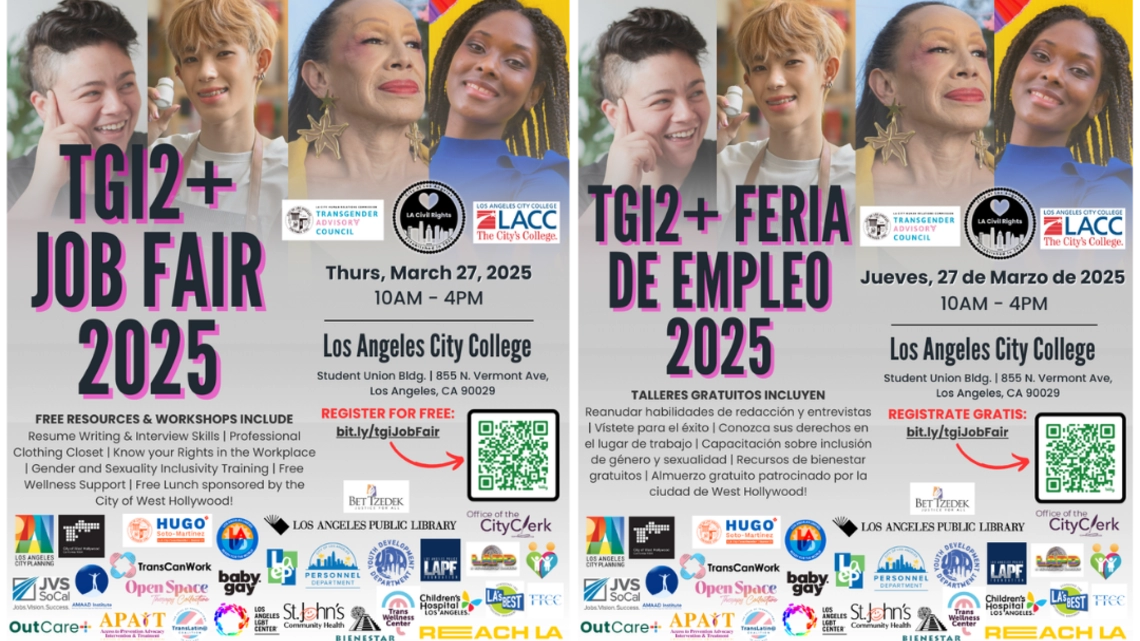 Flyer for TGI2+ Job Fair 2025 includes QR code to reserve a spot and sponsor logos