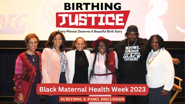 Birthing Justice screening on Black Maternal Health Week 2023. Screening and Panel Discussion.
