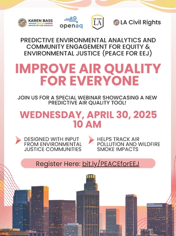 Flyer for Improve Air Quality for Everyone Webinar includes department logos and registration link.